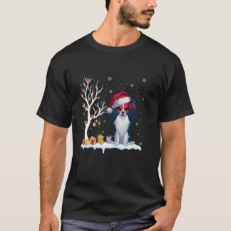 Papillon Hund Santa Hat Festive Träd Light Christm T Shirt