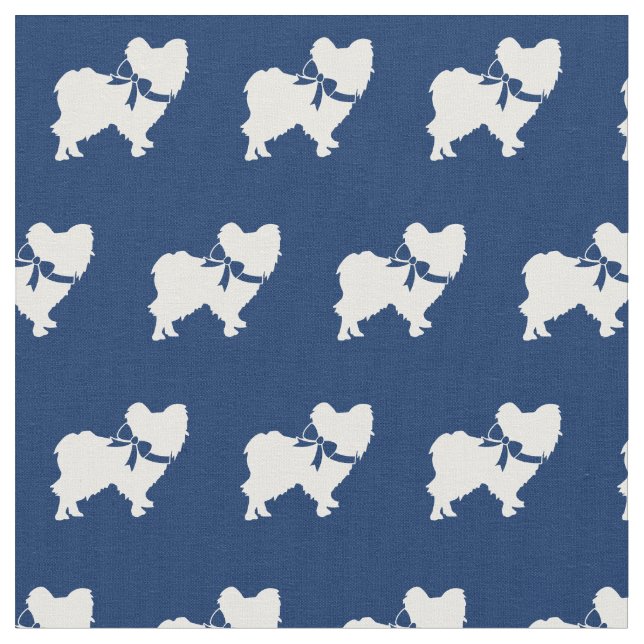 Papillon Hund Silhouette Pet Navy Blue Tyg (Närbild)