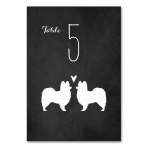 Papillon Hund Silhouettes bröllopsmottagning Bordsnummer