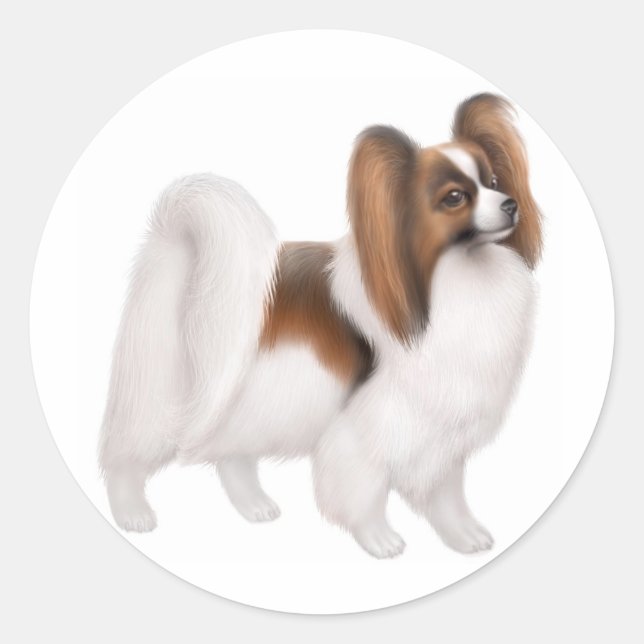 Papillon Hund Sticker Runt Klistermärke (Framsida)