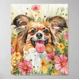Papillon Hund Vattenfärg Poster Cute Leksak Breed