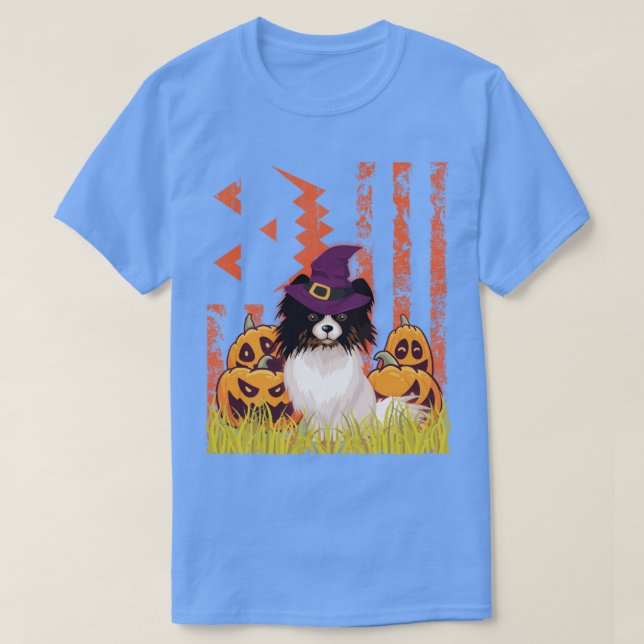Papillon Hund Witch Dancing Around Pumpkins in fro T Shirt (Design framsida)