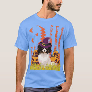 Papillon Hund Witch Dancing Around Pumpkins in fro T Shirt
