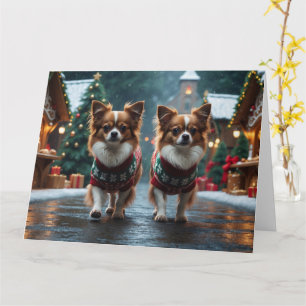 Papillon Hundar jul Snö Helgdag Kort
