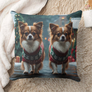 Papillon Hundar Jul Snö Semester Kudde