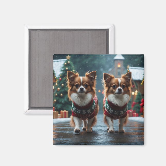Papillon Hundar Jul Snö Semester Magnet (Front/Back)