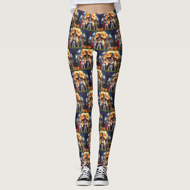 Papillon Hundar Pumpkin Halloween Funny Leggings (Framsida)