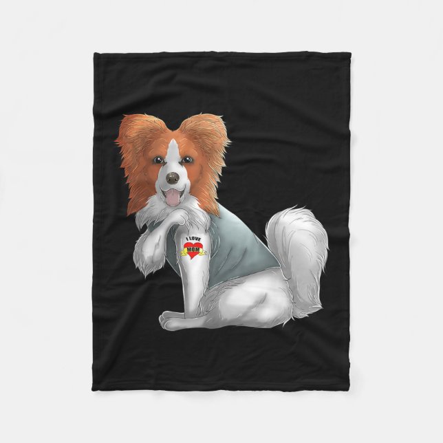 Papillon I Kärlek Mamma Tattoo Hund tröja Funny Ma Fleecefilt (Framsidan)