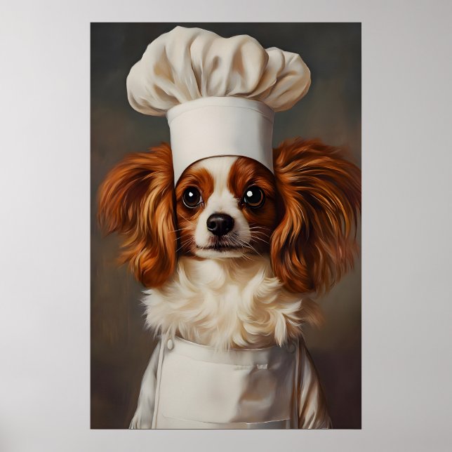 Papillon In Chefs Hat Poster, Pet Poster, Papillon Poster (Framsidan)