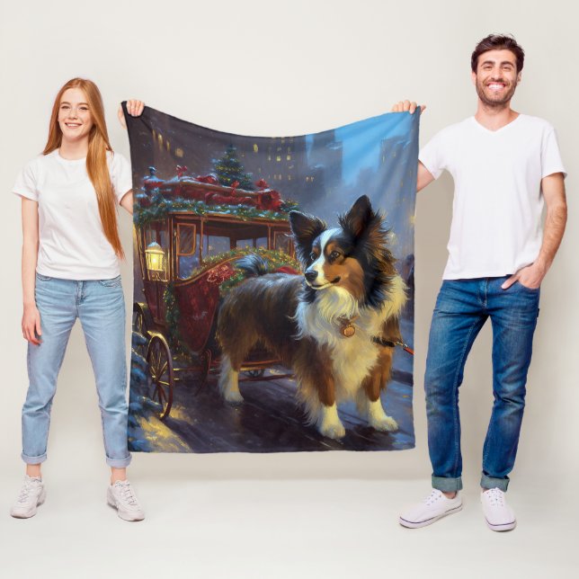 Papillon jul - festsäsong fleecefilt (På plats)