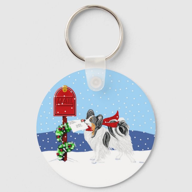 Papillon jul Mail Tri Färg Nyckelring (Framsida)