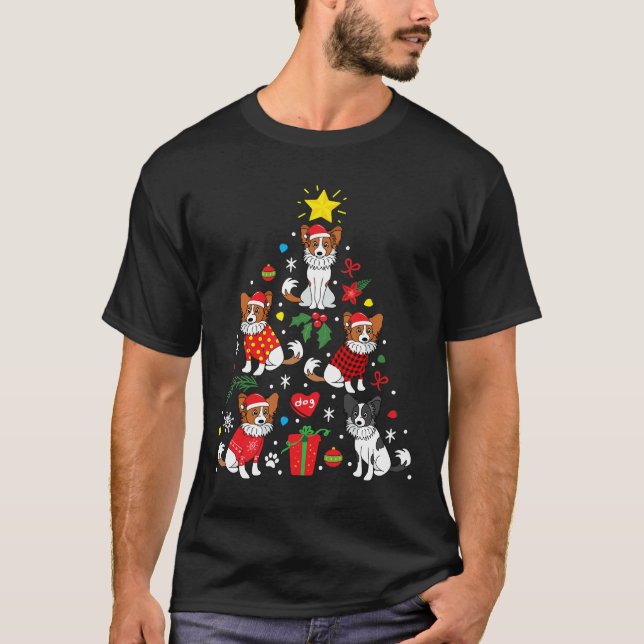 Papillon jul Ornament Träd T Shirt (Framsida)