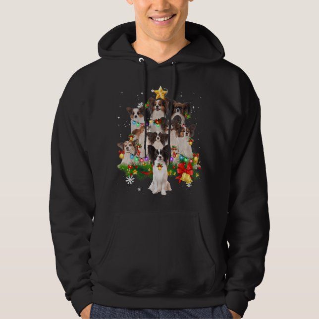 Papillon Julgran Ljus Rolig hund Julafton Gift Hoodie (Framsida)