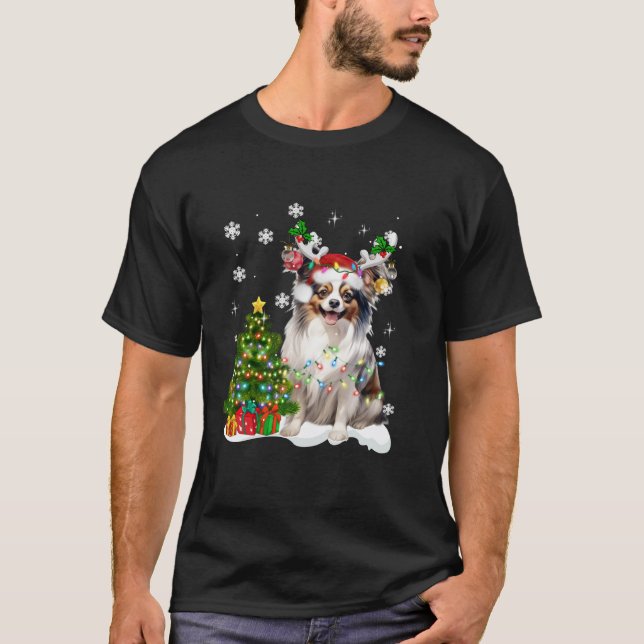 Papillon Julgran Ljus Santa Hat Funny Lon T Shirt (Framsida)