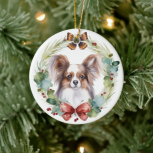 Papillon Julkrans Festlig Valp Julgransprydnad Keramik