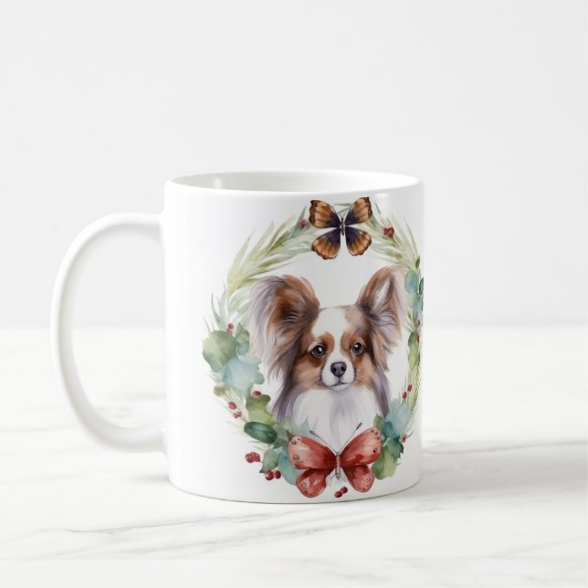 Papillon Julkrans Festlig Valp Kaffemugg (Vänster)