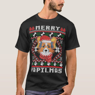 Papillon jultomten Ugly Sweater Hund älskare Xm T Shirt