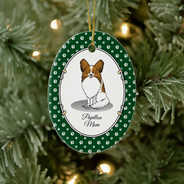 Papillon Mamma Pap Mamma (vit och sable) Cute Hund Julgransprydnad Keramik (Träd)