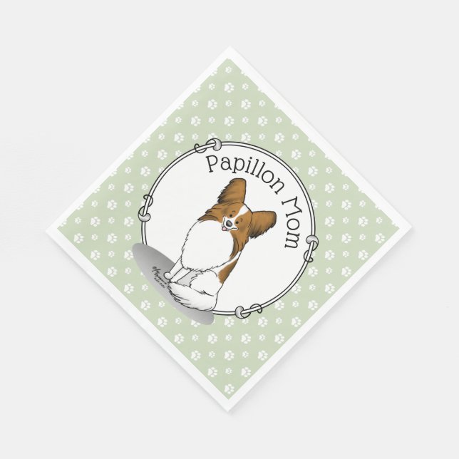 Papillon Mamma Pap Mamma (vit och sable) Cute Hund Pappersservett (Hörn)