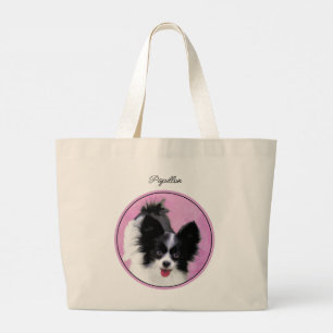 Papillon Painting Black and White Original Hund Ar Jumbo Tygkasse