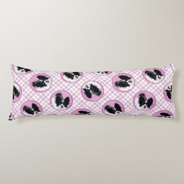 Papillon Painting Black and White Original Hund Ar Kroppskudde (Framsidan)