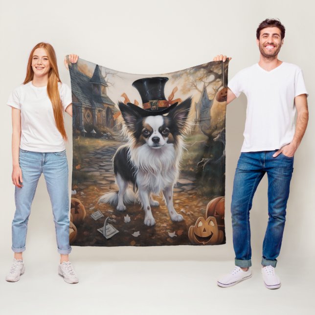 Papillon Pumpa Halloween Skräckinjagande Fleecefilt (På plats)