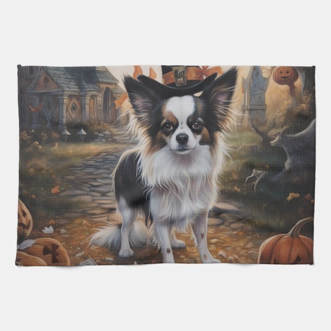 Papillon Pumpkins Halloween Scary Kökshandduk (Horisontell)