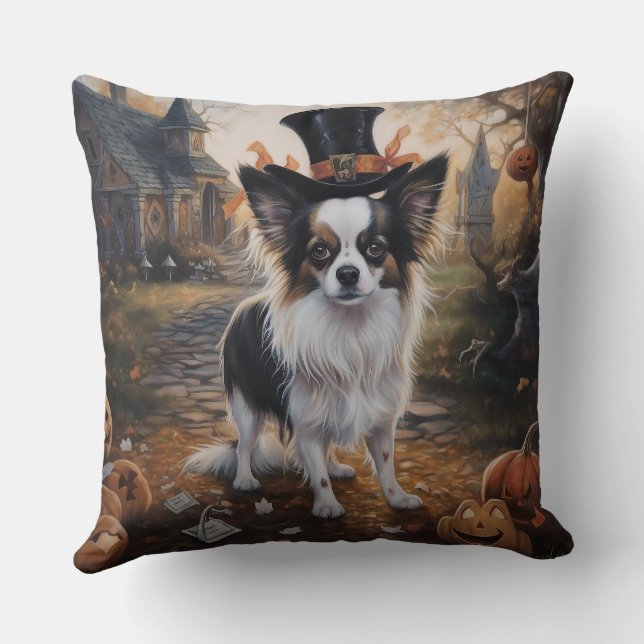 Papillon Pumpkins Halloween Skräck  Kudde (Baksida)