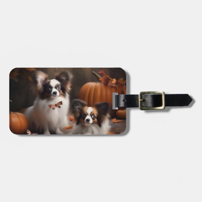 Papillon Puppy Autumn Delight Pumpkin Bagagebricka (Horisontell Framsida)