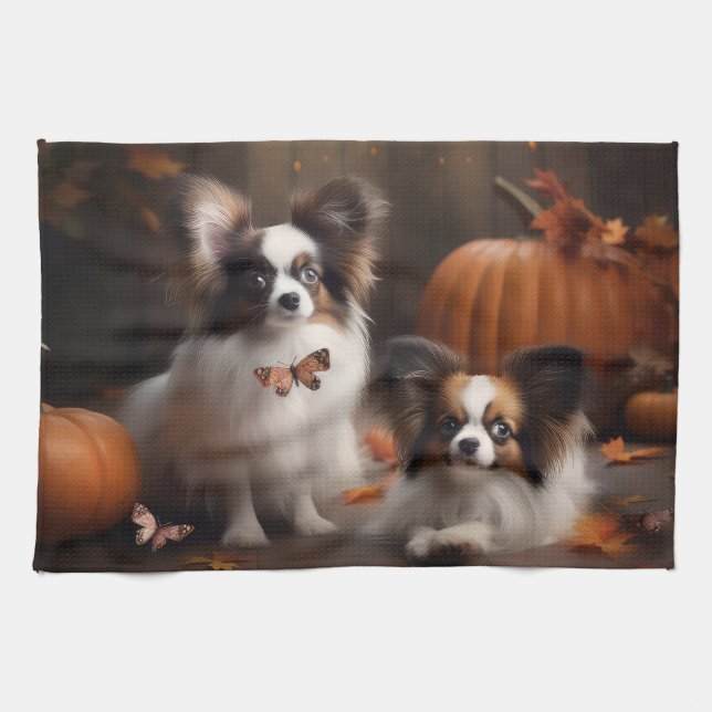Papillon Puppy Autumn Delight Pumpkin Kökshandduk (Horisontell)
