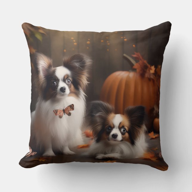 Papillon Puppy Autumn Delight Pumpkin Kudde (Framsida)