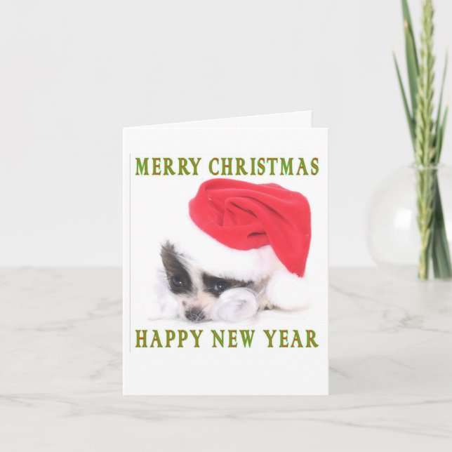 PAPILLON PUPPY CHRISTMAS-KORT HELGKORT (Framsida)