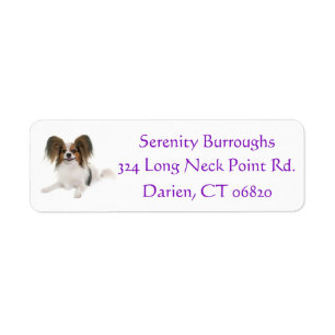 Papillon Puppy Hund Lila Returadress Etikett