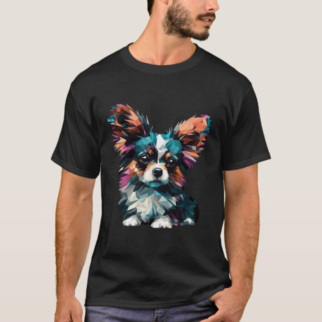 Papillon Puppy Hund Pop Art T Shirt (Framsida)