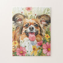 Papillon Pussel – Akvarell Hund Konst