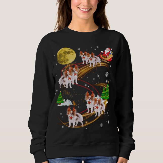 Papillon Reindeer jul Hund Riding Santa Julafton T Shirt (Framsida)
