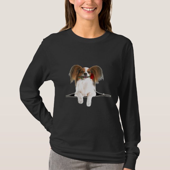 Papillon Ro Zipper Hund Pocket T Shirt (Framsida)