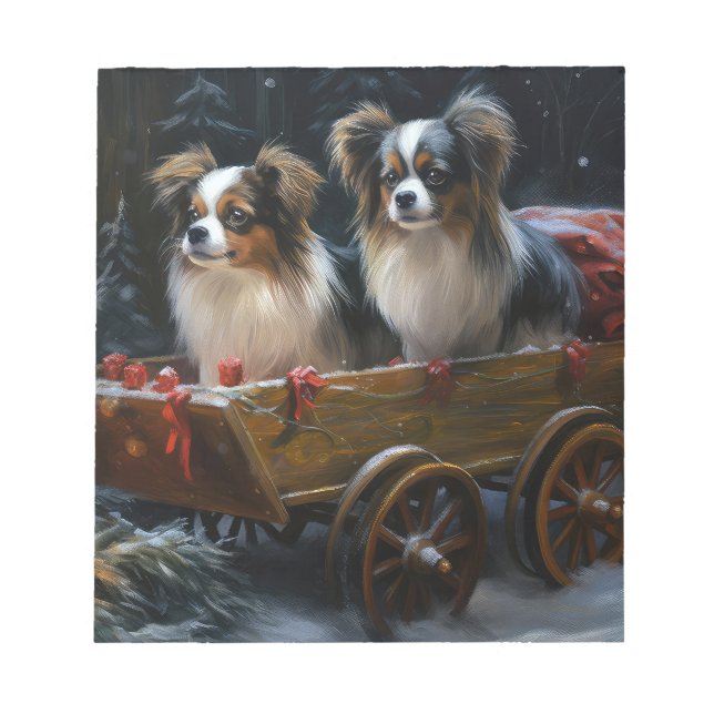 Papillon Snowy Sleigh-juldekretet Anteckningsblock (Framsida)