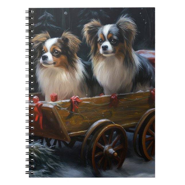 Papillon Snowy Sleigh-juldekretet Anteckningsbok (Framsidan)