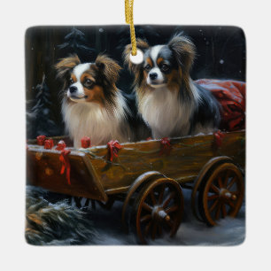 Papillon Snowy Sleigh-juldekretet Julgransprydnad Keramik