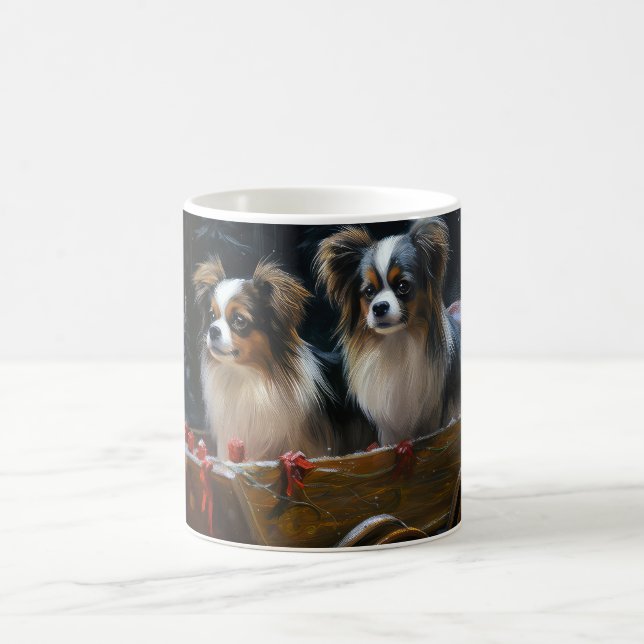 Papillon Snowy Sleigh-juldekretet Kaffemugg (Center)