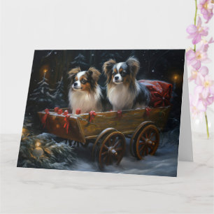 Papillon Snowy Sleigh-juldekretet Kort