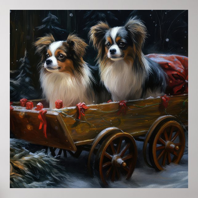 Papillon Snowy Sleigh-juldekretet Poster (Framsidan)