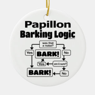 Papillon som skäller logik julgransprydnad keramik