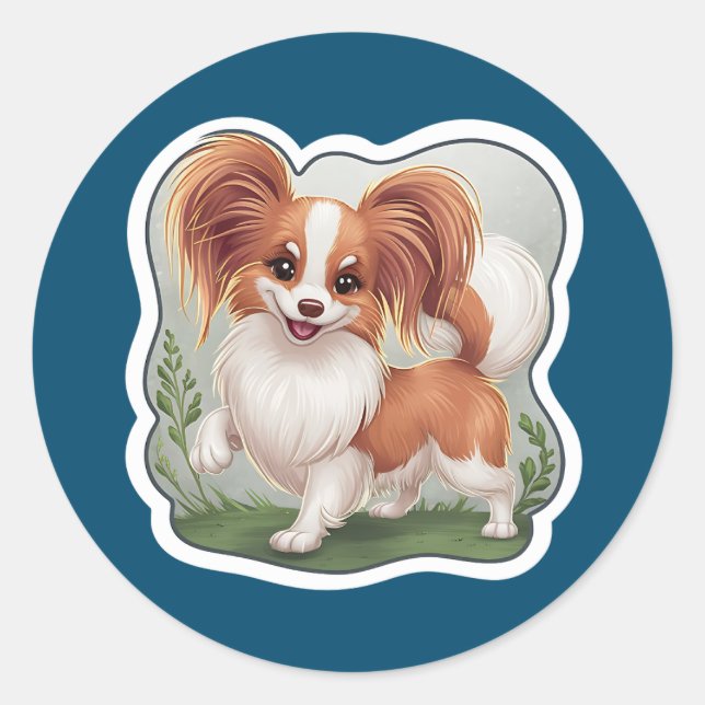 Papillon Sticker Runt Klistermärke (Framsida)