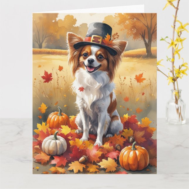 Papillon Thanksgiving Art i Höst löv Kort (Gul blomma)