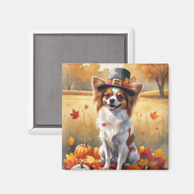 Papillon Thanksgiving Art i Höst löv Magnet (Front/Back)