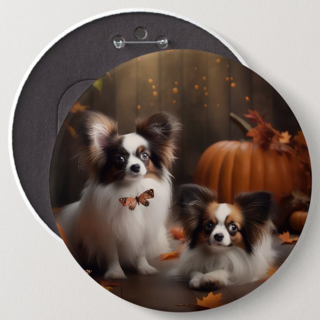 Papillon Valp Höstglädje Pumpa Knapp (Framsida & baksida)