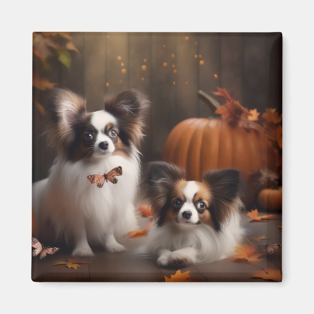 Papillon Valp Höstglädje Pumpa Magnet (Framsidan)