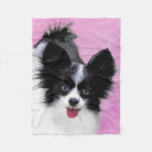 Papillon (vit och svart) - Hund Art Fleecefilt